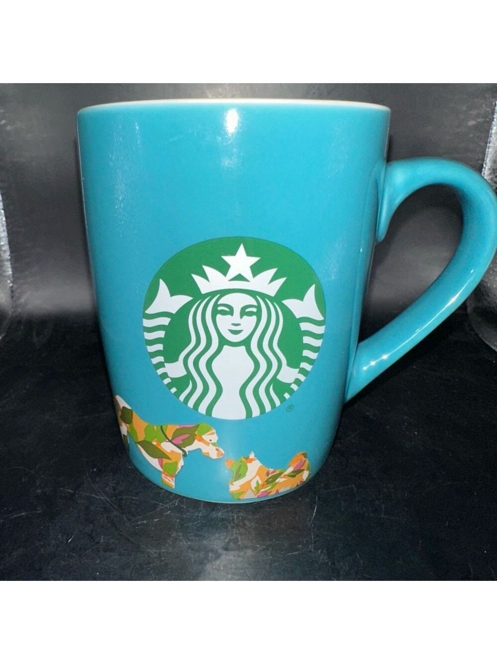 NWOT 2020 Starbucks Camo Dogs 10oz Ceramic Coffee Tea Mug Teal Blue